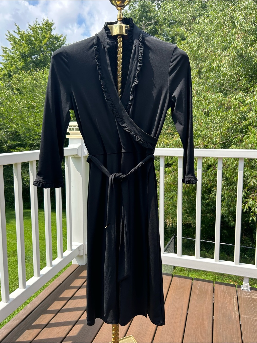 Classic Black dress with long sleeve tie waist with Ruffle Trim